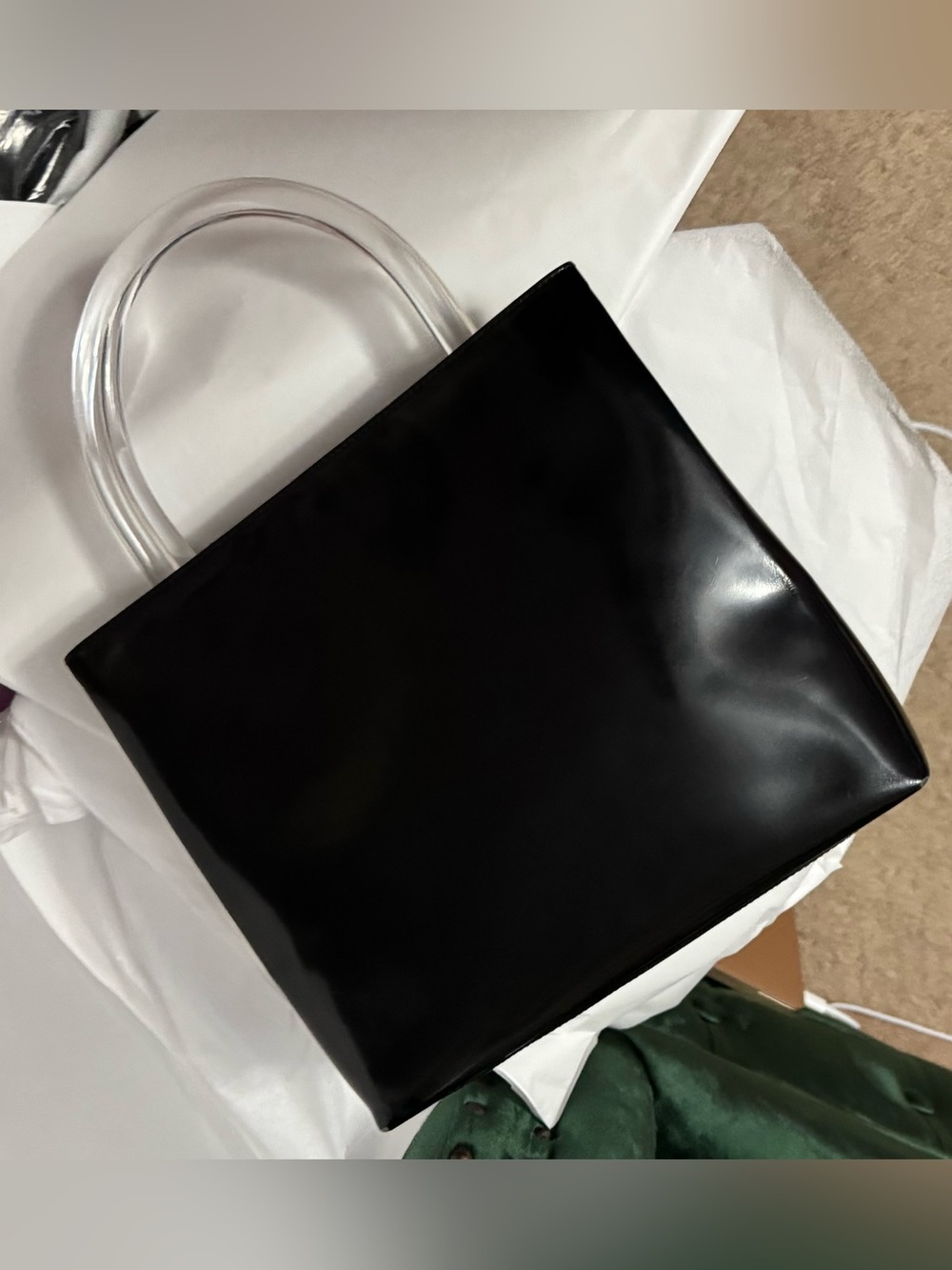 Prada AUTHENTIC Vintage Black Patent Leather Clear Lucite Shopper Tote Bag 90s - Picture 5 of 16